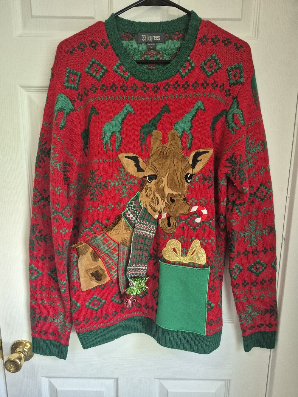 33 Degrees Giraffe Christmas Sweater Size Large Ugly Sweater Party